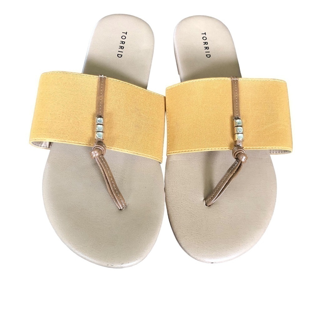 Torrid Elastic T-Strap Slide Sandal Rhinestone Detail Maize 10W Casual Festival